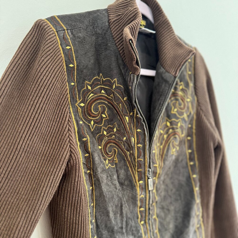 Vintage Bob Mackie Wearable Art Leather Jacket – Embroidered Statement Piece – S